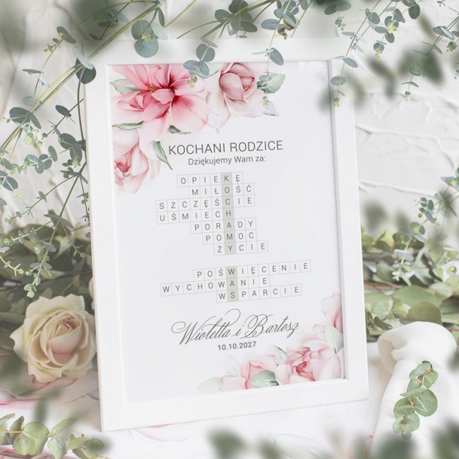 PREZENT dla rodziców krzyżówka z hasłem Kochamy Was Bukiet Ślubny