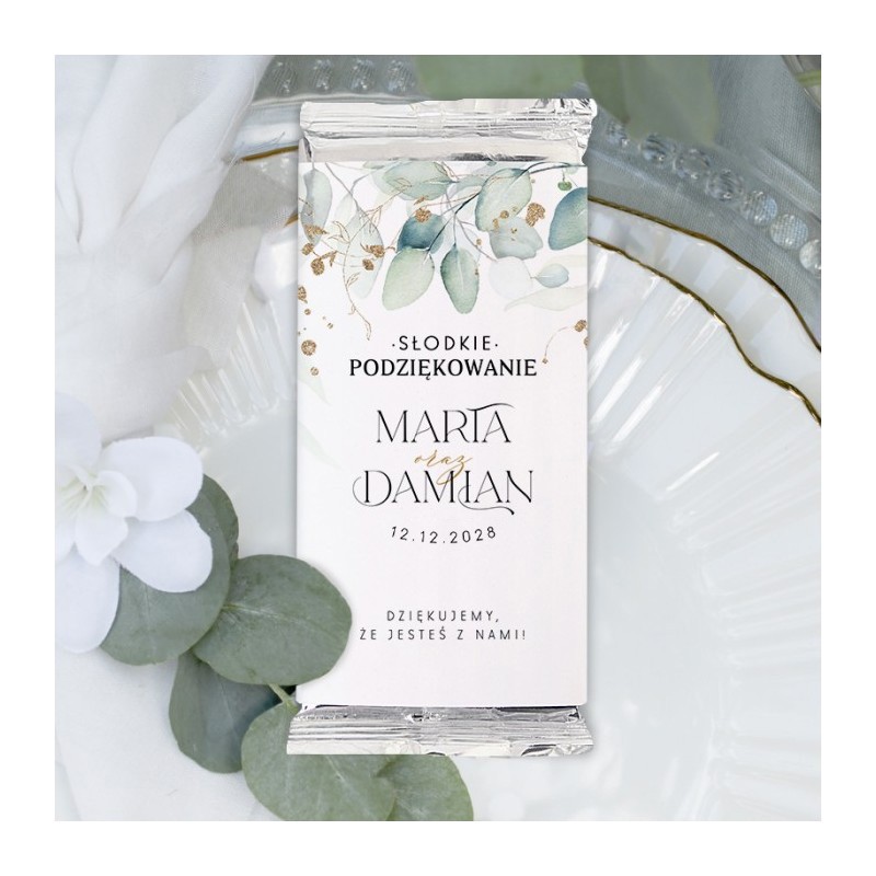 Czekolada w personalizowanej owijce na podziękowanie dla gości weselnych