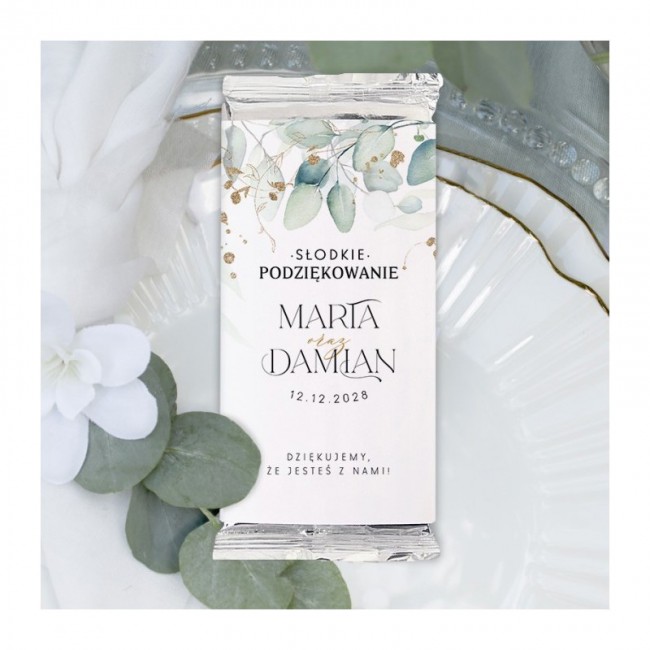 Czekolada w personalizowanej owijce na podziękowanie dla gości weselnych