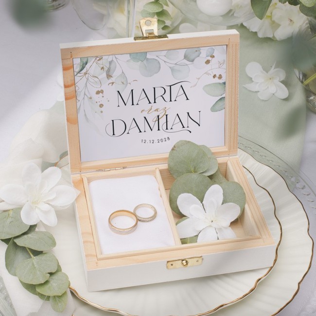 PUDEŁKO na obrączki drewniane Ślubny Eukaliptus