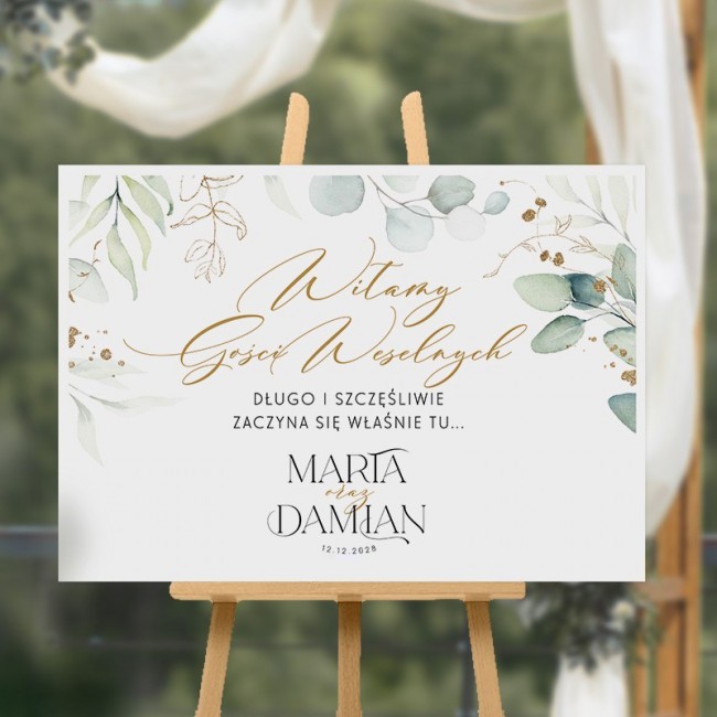 PLAKAT powitalny na salę weselną Ślubny Eukaliptus 50x70cm