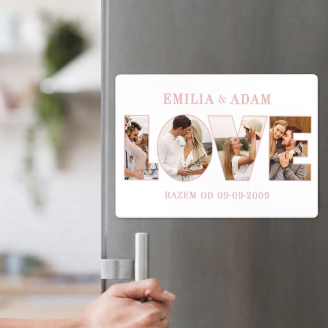 MAGNES z Waszymi Zdjęciami w Napisie LOVE Personalizowany