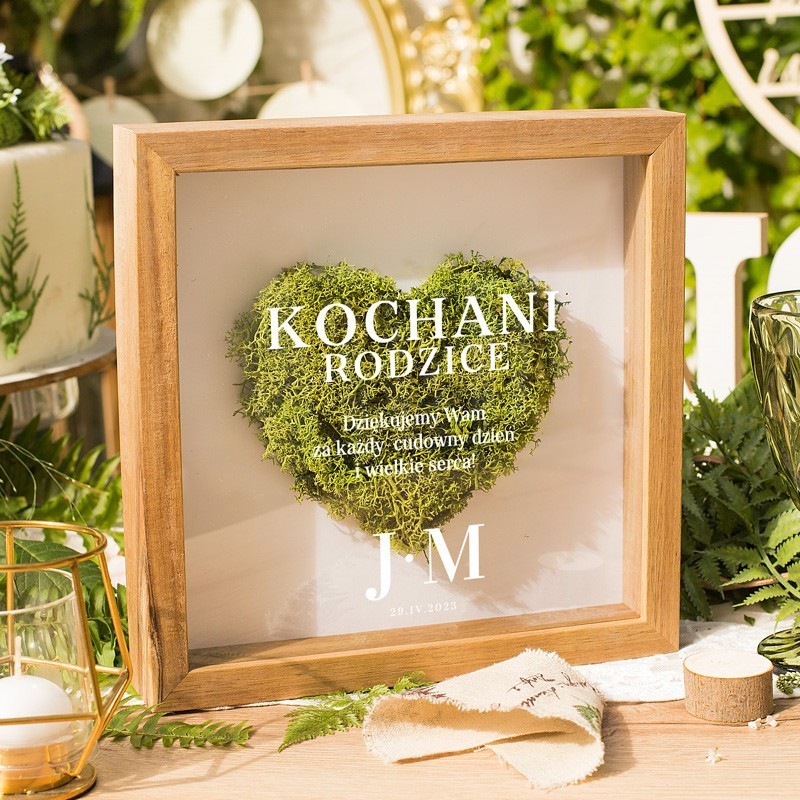 Ramka przestrzenna Serce z mchu Podziękowanie ślubne dla rodziców