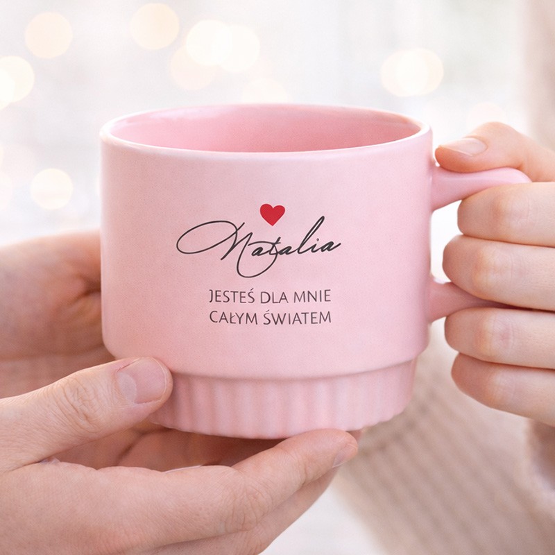 KUBEK Różowy Ryflowany Prezent na Walentynki dla Niej
