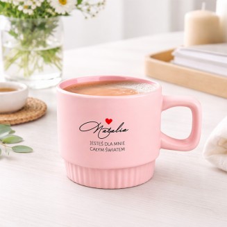 KUBEK Różowy Ryflowany Prezent na Walentynki dla Niej