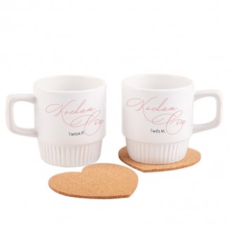 KUBKI dla Par Ryflowane Personalizowane z Podstawkami Wspólny Prezent