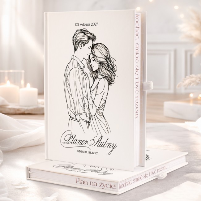 Minimalistyczny planer personalizowany do organizacji ślubu.