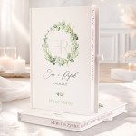Planer ślubny z personalizowaną okładką i grafika zielonego wianka.