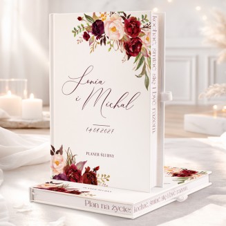 Personalizowany planer ślubny z kwiatowym motywem.