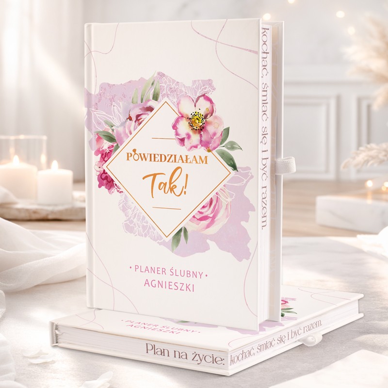Personalizowany planer ślubny z kwiatową grafiką.