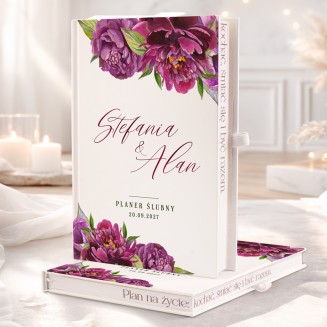 Personalizowany planer weselny z kwiatowym motywem.