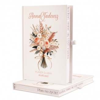 Planer ślubny z kwiatowym motywem.