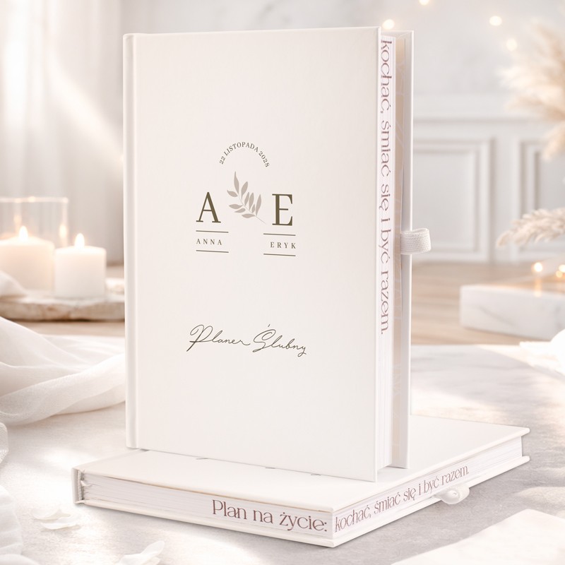 Personalizowany planer ślubny z minimalistycznym motywem.