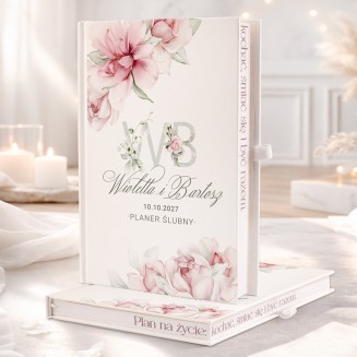 Personalizowany planer ślubny z motywem kwiatowym.