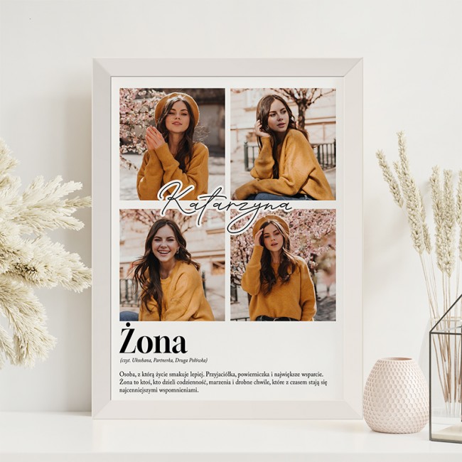 Plakat ze zdjęciami i definicją słowa żona.