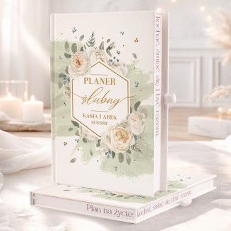 Personalizowany planer ślubny z kolorowymi brzegami.