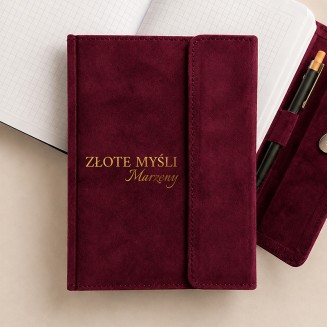 Welurowy notes z imieniem w kolorze bordowym