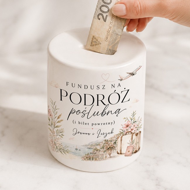 Personalizowana skarbonka na podróż poślubną dla Pary Młodej.