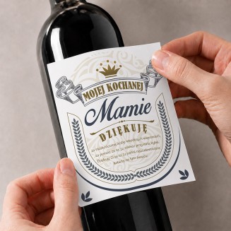Etykieta na wino ślubne podziękowanie dla mamy.