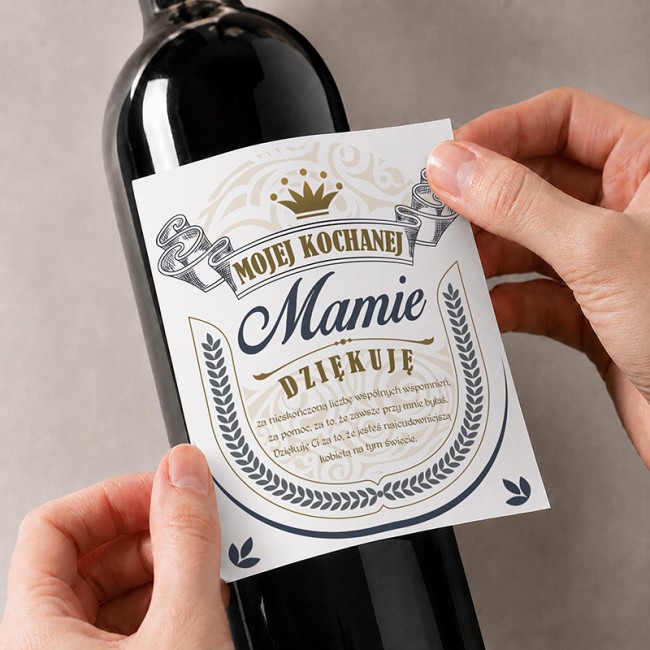 Etykieta na wino ślubne podziękowanie dla mamy.