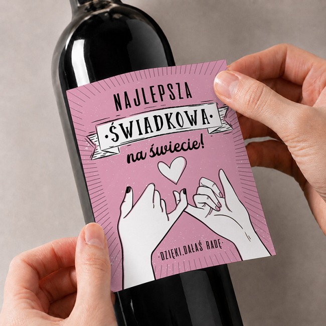 Etykieta na wino dla świadkowej w ramach podziękowania.