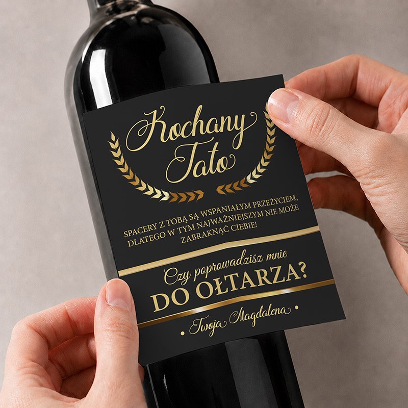 Etykieta na wino z pytaniem do taty.