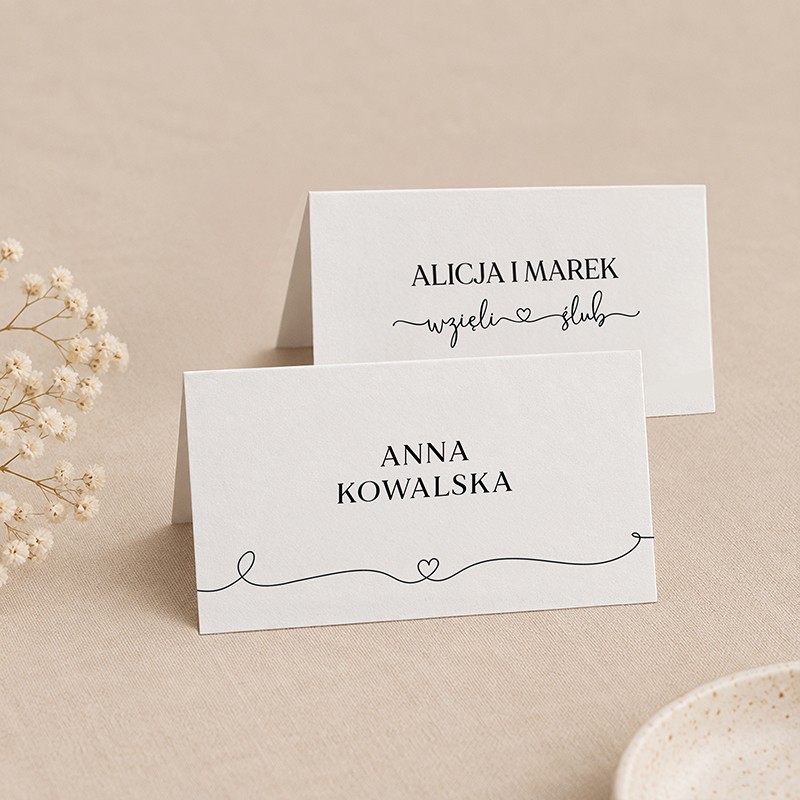 Personalizowana winietka ślubna z imieniem i nazwiskiem gościa oraz imionami Pary Młodej i napisem wzięli ślub.