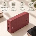 Burgundowy powerbank Hama 10000 mAh z portami USB-C i USB-A oraz oznaczeniem dodatkowej energii do 85 godzin.