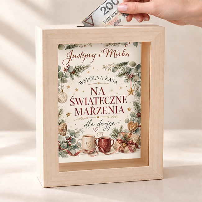 Personalizowana skarbonka na prezent bożonarodzeniowy dla pary.