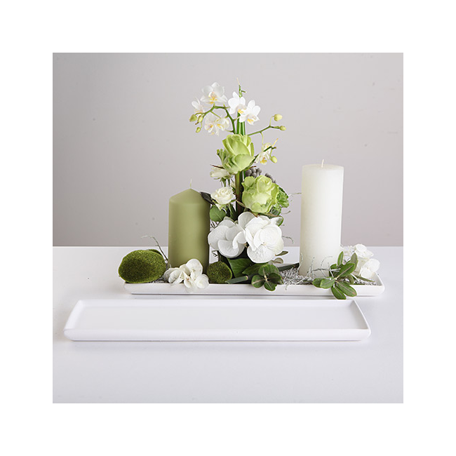 PODSTAWKA biała na świece i kwiaty DŁUGA 11x43cm