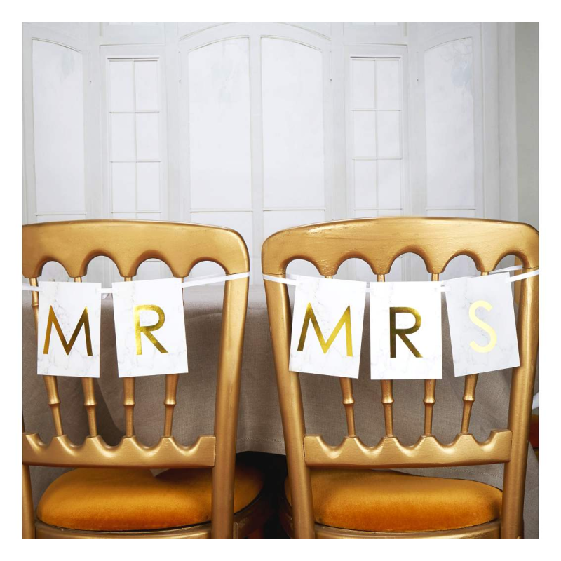 Baner dekoracyjny na krzesło ZŁOTY - Mr & Mrs
