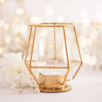 LAMPION na tealight metal+szkło Modern ZŁOTY