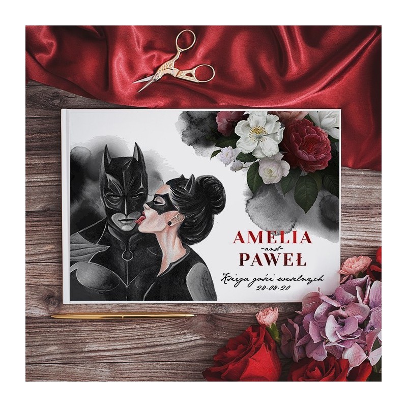 KSIĘGA GOŚCI weselnych Batman&Catwoman BIAŁE/CZARNE KARTKI