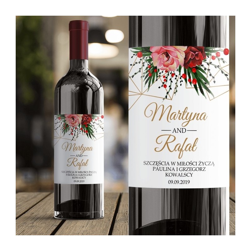 ETYKIETA na Wino Prezent Ślubny Życzenia dla Nowożeńców