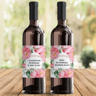 SKRZYNIA na 2 wina prezent dla Pary Młodej Dzikie Róże RÓŻOWE (+etykiety)