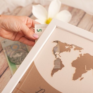 PREZENT Pieniądze Ukryte w Mapie Świata personalizowane (+ ramka)