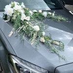ZESTAW dekoracje na samochód do ślubu stroik z białych kwiatów