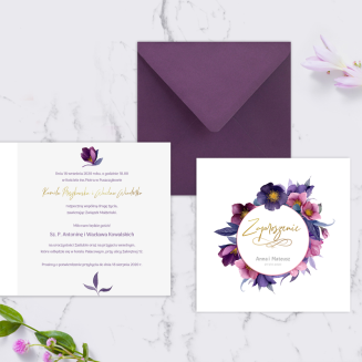 ZAPROSZENIE ślubne personalizowane Fioletowe Kwiaty
