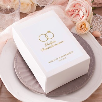 Pudełka na ciasto z imionami Pary Młodej. Idealny upominek i podziękowanie dla gości weselnych. Uzupełnienie kolekcji ślubnej Ob