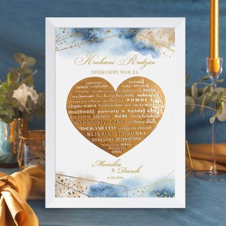 Podziękowanie dla rodziców w postaci personalizowanego plakatu. Piękna kolekcja ślubna Złoto-Granatowa.