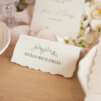 Winietka personalizowana na ślub wykonana z czerpanego papieru z grafiką delikatnej gałązki - kolekcja Romantyczna.