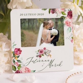 Ramka foto z piękną grafiką z kwiatowym motywem. Idealny prezent ślubny dla pary.