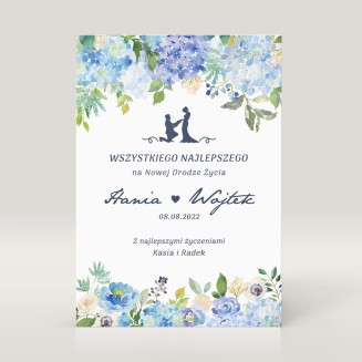 Kartka ślubna, na wesele dla pary młodej z życzeniami - piękny niebieski wzór