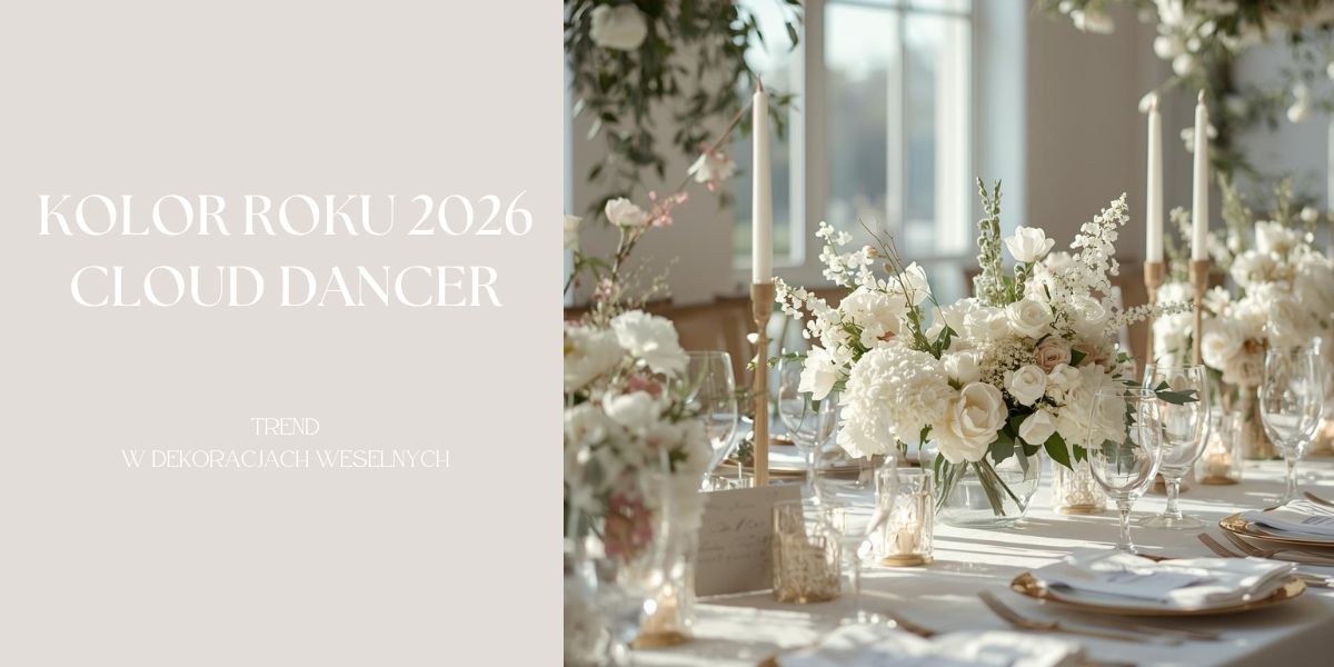 Kolor Roku 2026 Cloud Dancer jako trend w dekoracjach weselnych